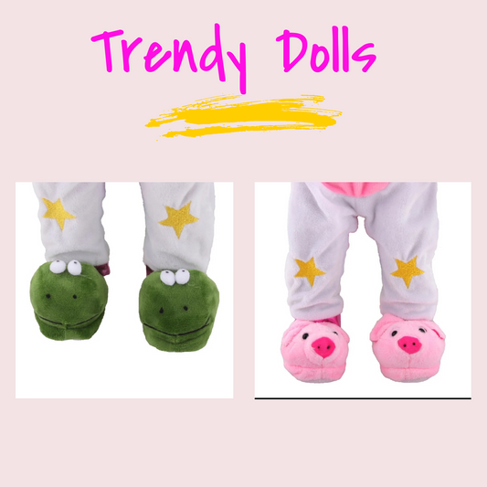 18 in Doll Animal Slippers | 18 in Doll Frog Slippers | Trendy Dolls