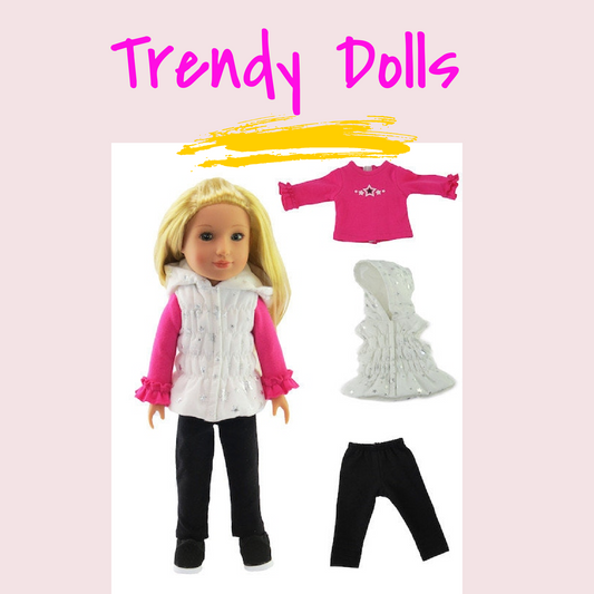 14.5 in Pants Outfit with Star Puffer Vest | Wellie Wisher Puffer Vest | Trendy Dolls