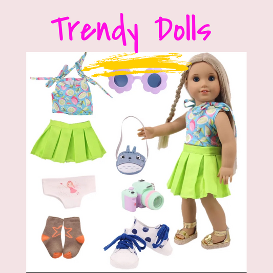 18 in Doll Skirt Set with Purse and Sunlasses | Trendy Dolls