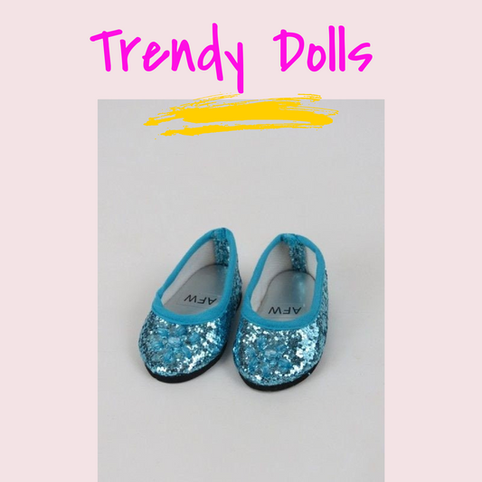 Teal Glitter Flats for 18 in Dolls | Trendy Dolls