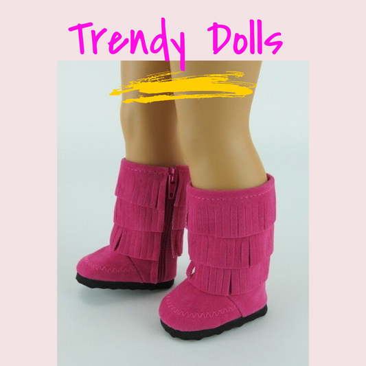18" Doll Fringe Boots | Doll Fringe Shoes | Trendy Dolls