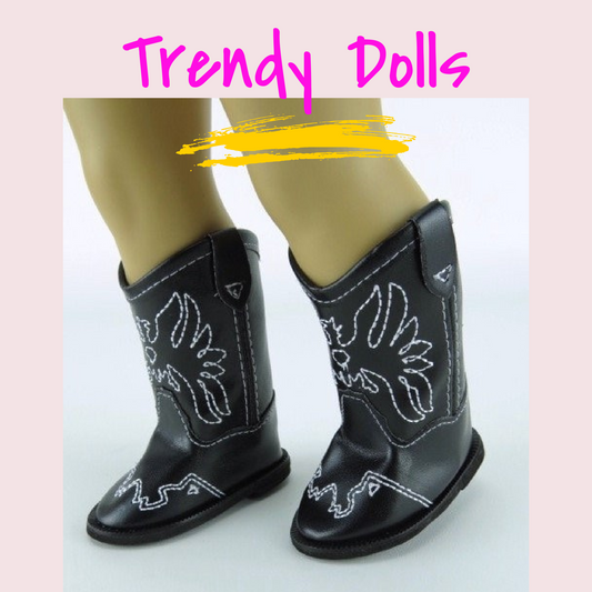 18 in Doll Black Cowboy Boots | Doll Cowboy Boots | Trendy Dolls